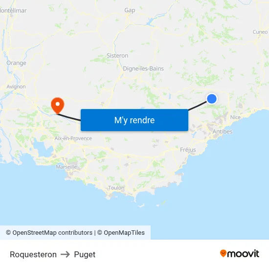 Roquesteron to Puget map