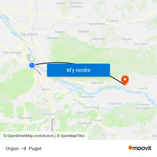 Orgon to Puget map