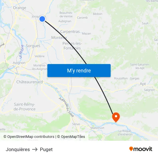 Jonquières to Puget map