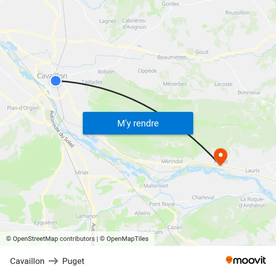 Cavaillon to Puget map