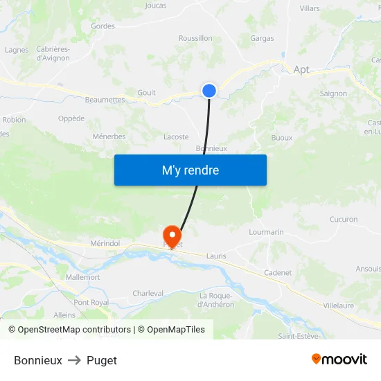 Bonnieux to Puget map