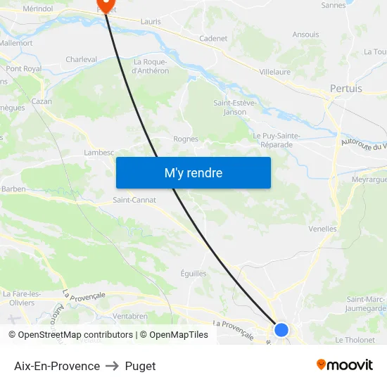 Aix-En-Provence to Puget map