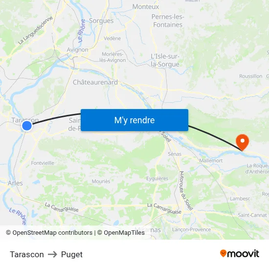 Tarascon to Puget map