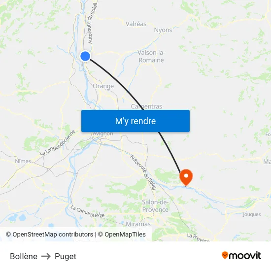 Bollène to Puget map