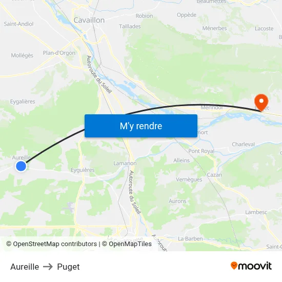 Aureille to Puget map