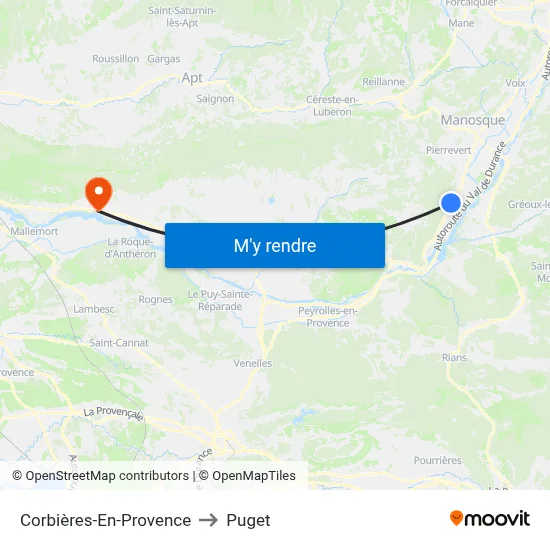 Corbières-En-Provence to Puget map