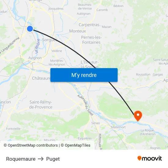 Roquemaure to Puget map