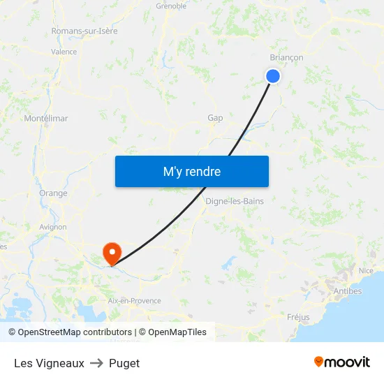 Les Vigneaux to Puget map