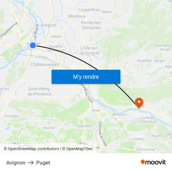 Avignon to Puget map
