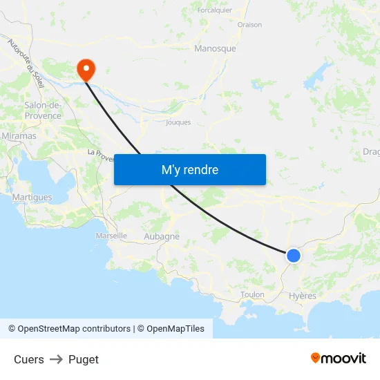 Cuers to Puget map