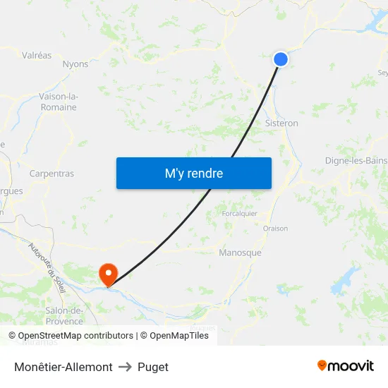 Monêtier-Allemont to Puget map