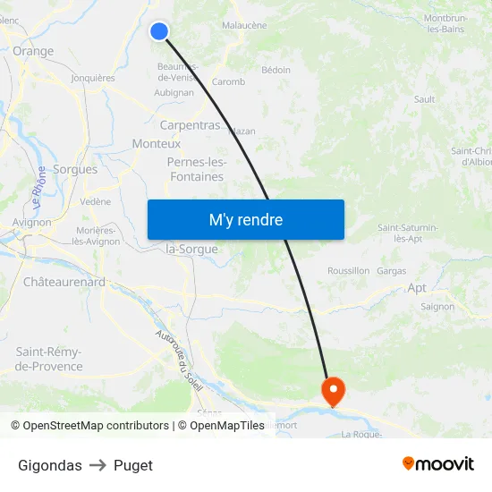 Gigondas to Puget map