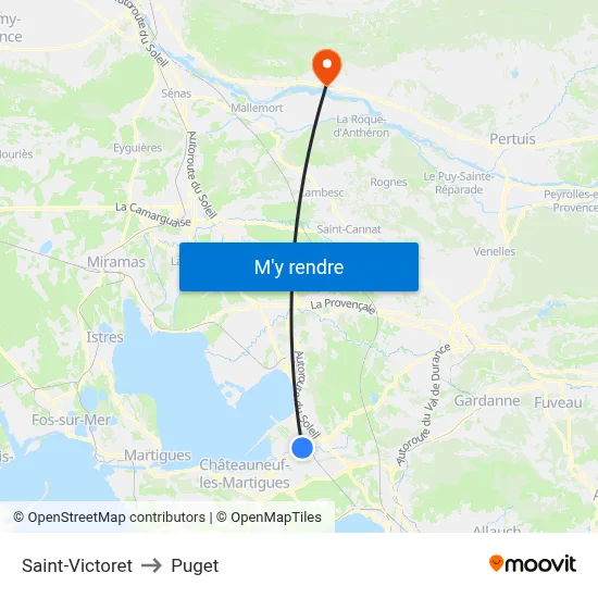 Saint-Victoret to Puget map