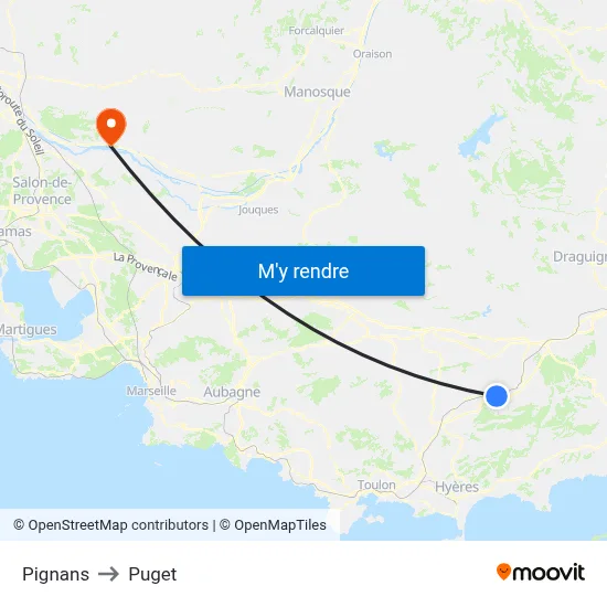 Pignans to Puget map
