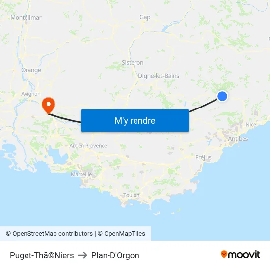 Puget-Thã©Niers to Plan-D'Orgon map