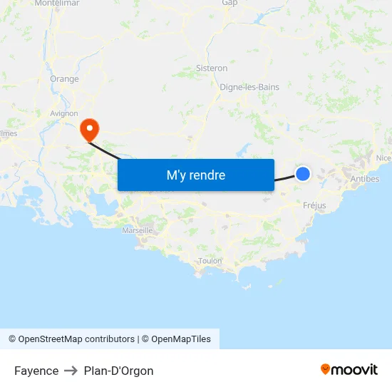 Fayence to Plan-D'Orgon map