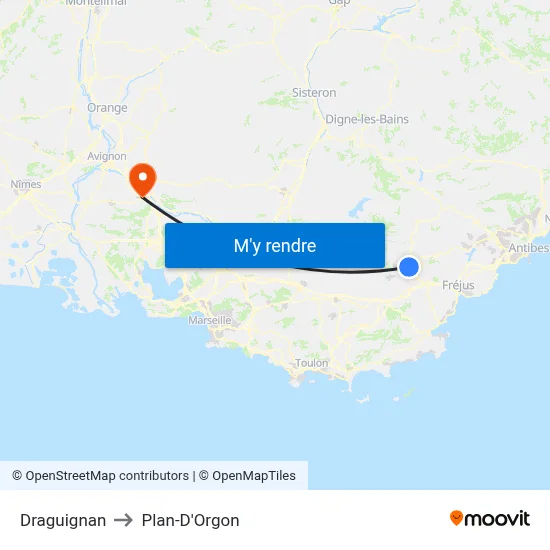 Draguignan to Plan-D'Orgon map