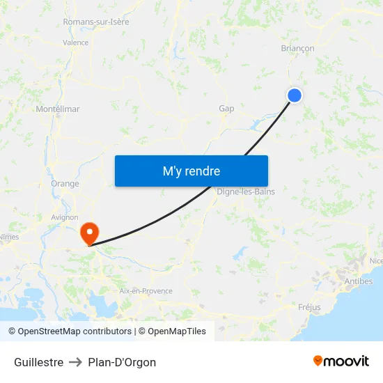 Guillestre to Plan-D'Orgon map