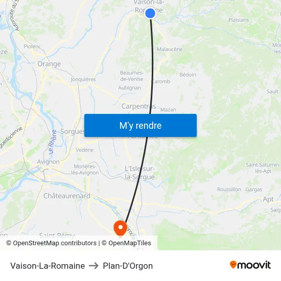 Vaison-La-Romaine to Plan-D'Orgon map