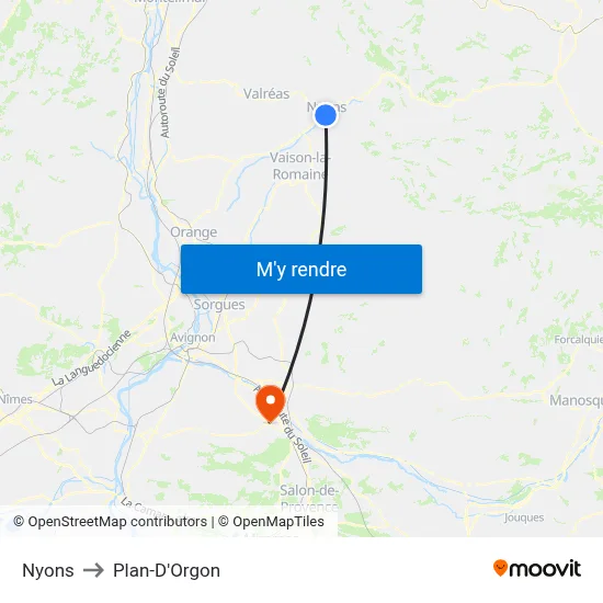 Nyons to Plan-D'Orgon map
