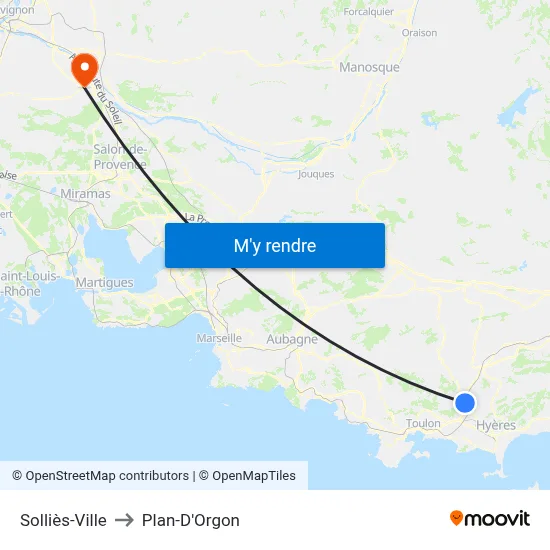 Solliès-Ville to Plan-D'Orgon map