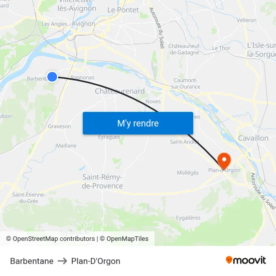 Barbentane to Plan-D'Orgon map