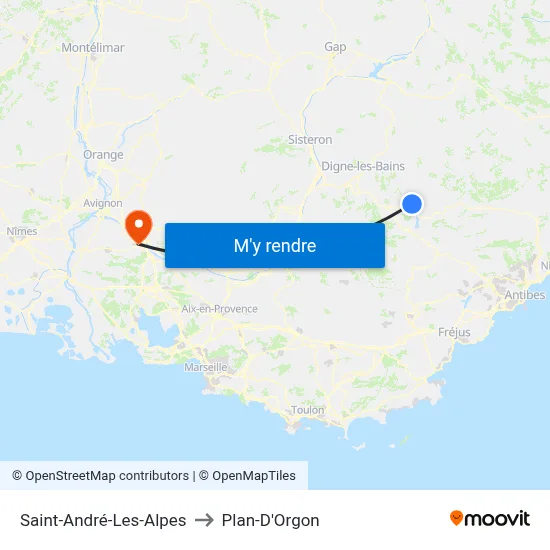 Saint-André-Les-Alpes to Plan-D'Orgon map