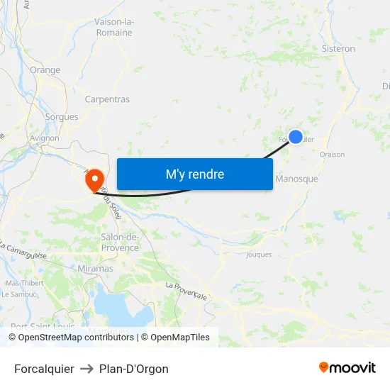 Forcalquier to Plan-D'Orgon map