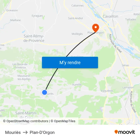Mouriès to Plan-D'Orgon map