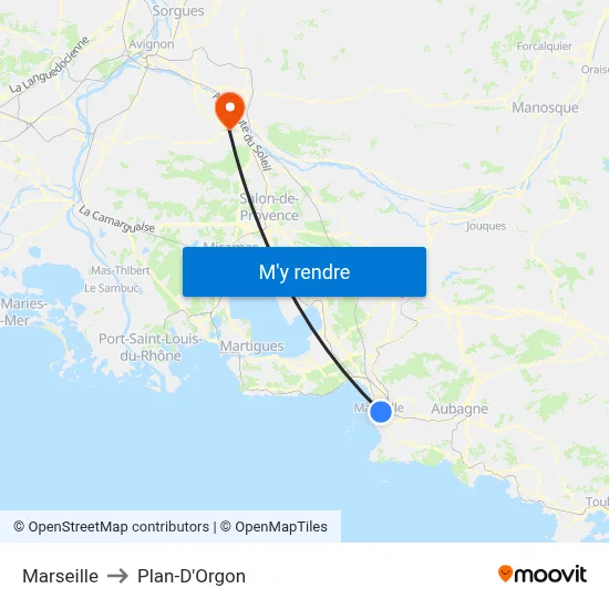 Marseille to Plan-D'Orgon map