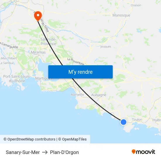 Sanary-Sur-Mer to Plan-D'Orgon map