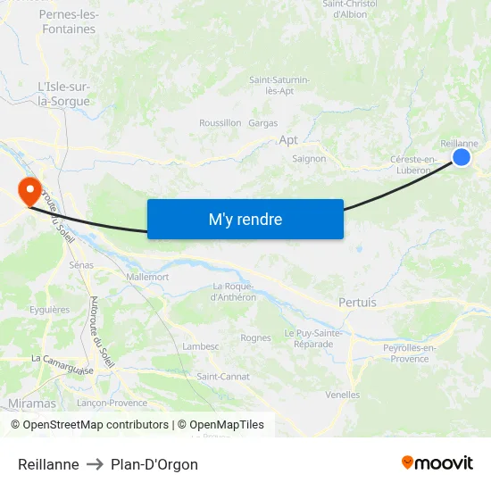 Reillanne to Plan-D'Orgon map