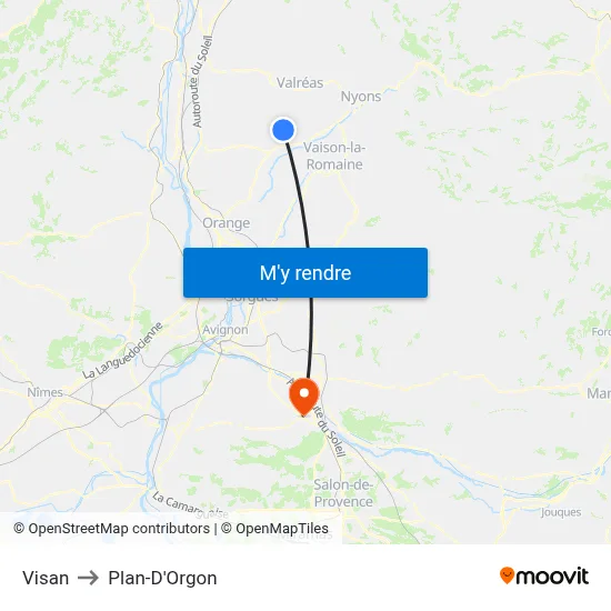 Visan to Plan-D'Orgon map