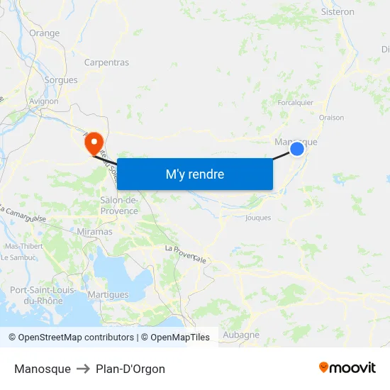 Manosque to Plan-D'Orgon map