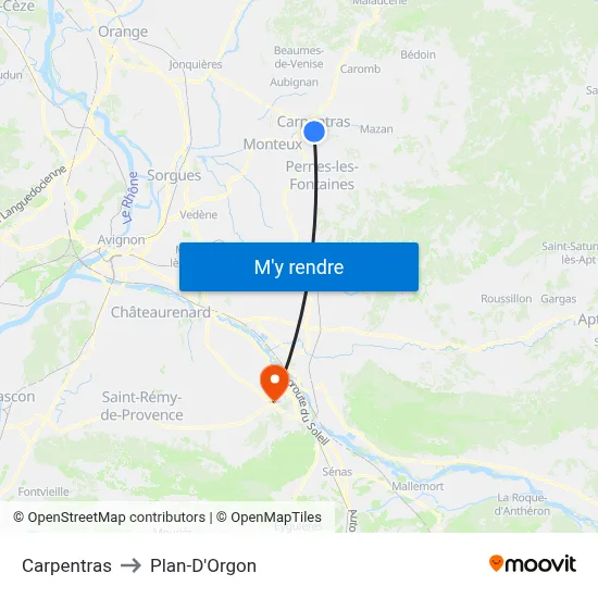 Carpentras to Plan-D'Orgon map