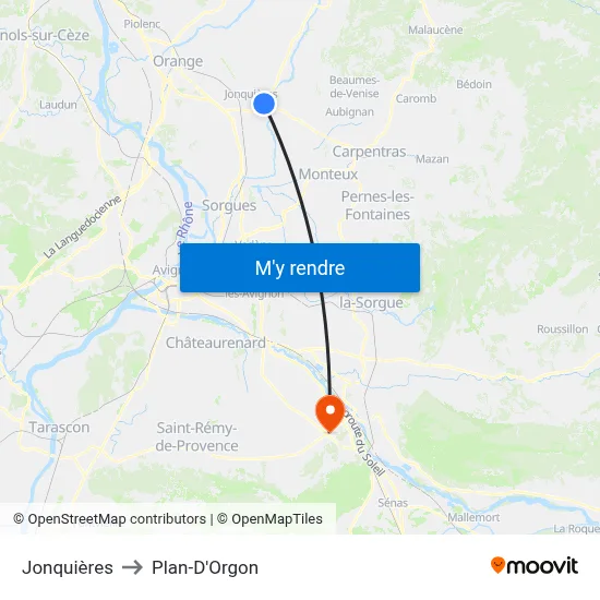 Jonquières to Plan-D'Orgon map