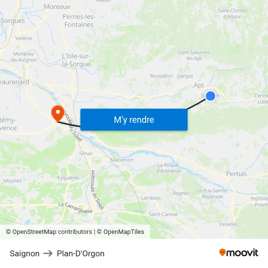 Saignon to Plan-D'Orgon map