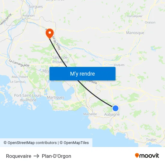 Roquevaire to Plan-D'Orgon map