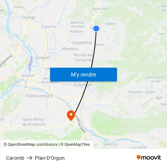 Caromb to Plan-D'Orgon map