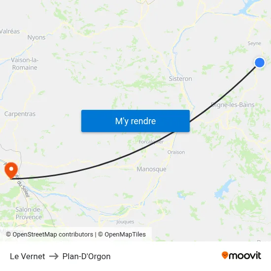 Le Vernet to Plan-D'Orgon map