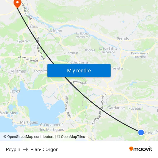 Peypin to Plan-D'Orgon map