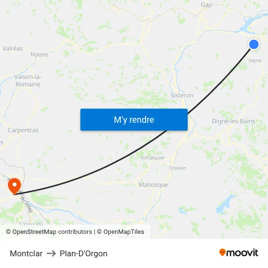 Montclar to Plan-D'Orgon map