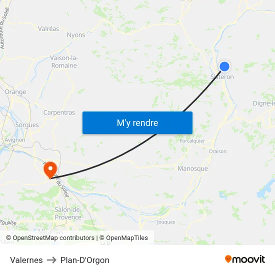 Valernes to Plan-D'Orgon map
