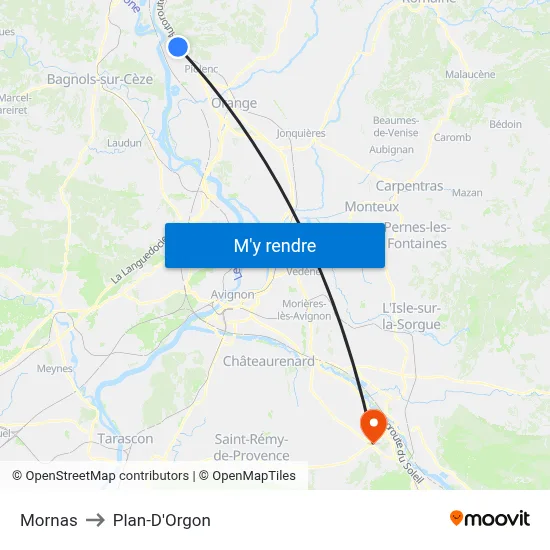 Mornas to Plan-D'Orgon map