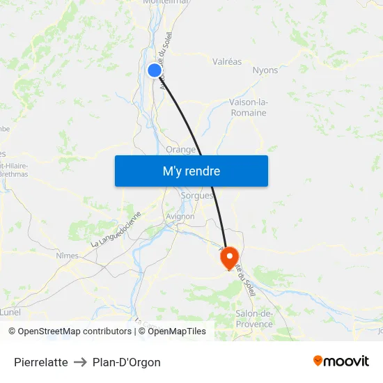 Pierrelatte to Plan-D'Orgon map