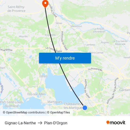 Gignac-La-Nerthe to Plan-D'Orgon map