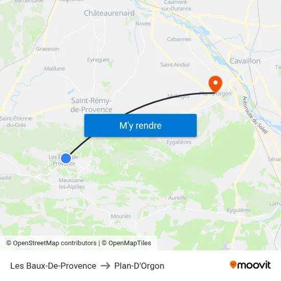 Les Baux-De-Provence to Plan-D'Orgon map