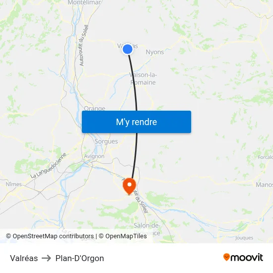 Valréas to Plan-D'Orgon map