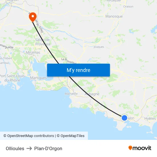 Ollioules to Plan-D'Orgon map