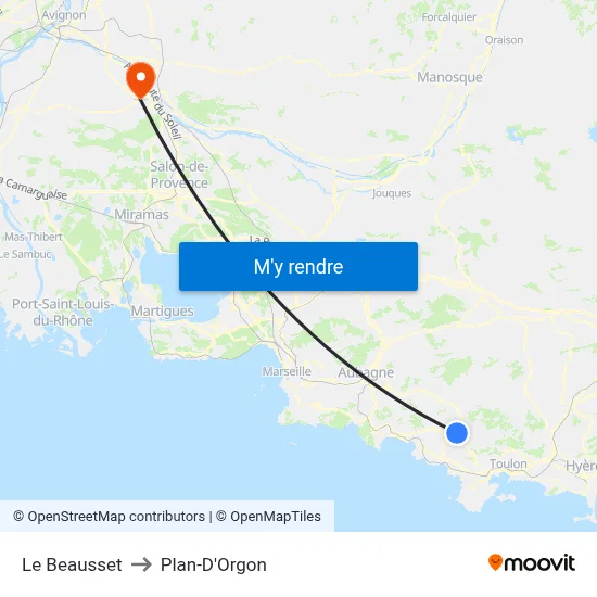 Le Beausset to Plan-D'Orgon map